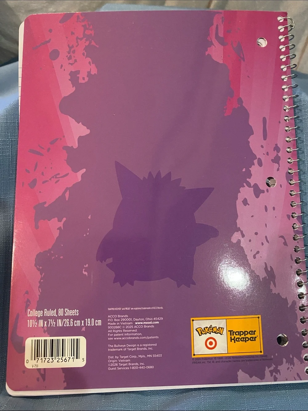 Mead Trapper Keeper Pokemon Gengar Spiral Notebook College Ruled 80 Target